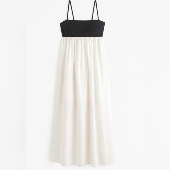 Abercrombie & Fitch Black and Cream linen Maxi Dress - Picture 2 of 5